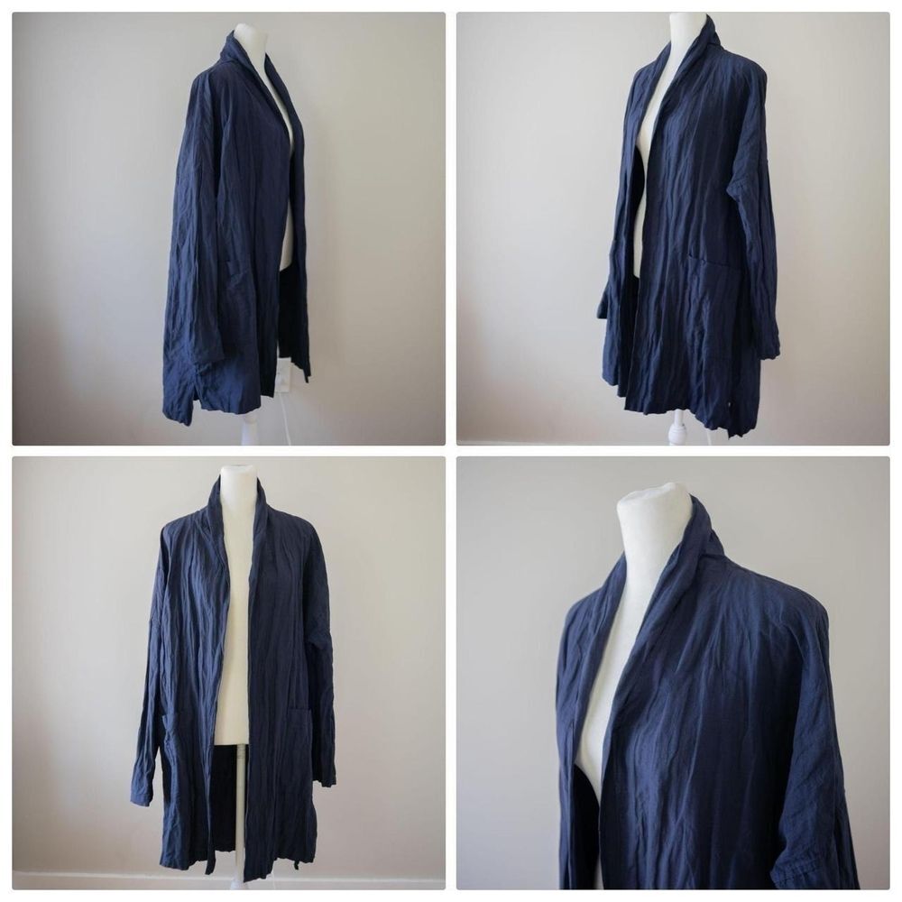 Classic Minimalist Navy Organic Cotton Women's Crinkle Texture Cardigan